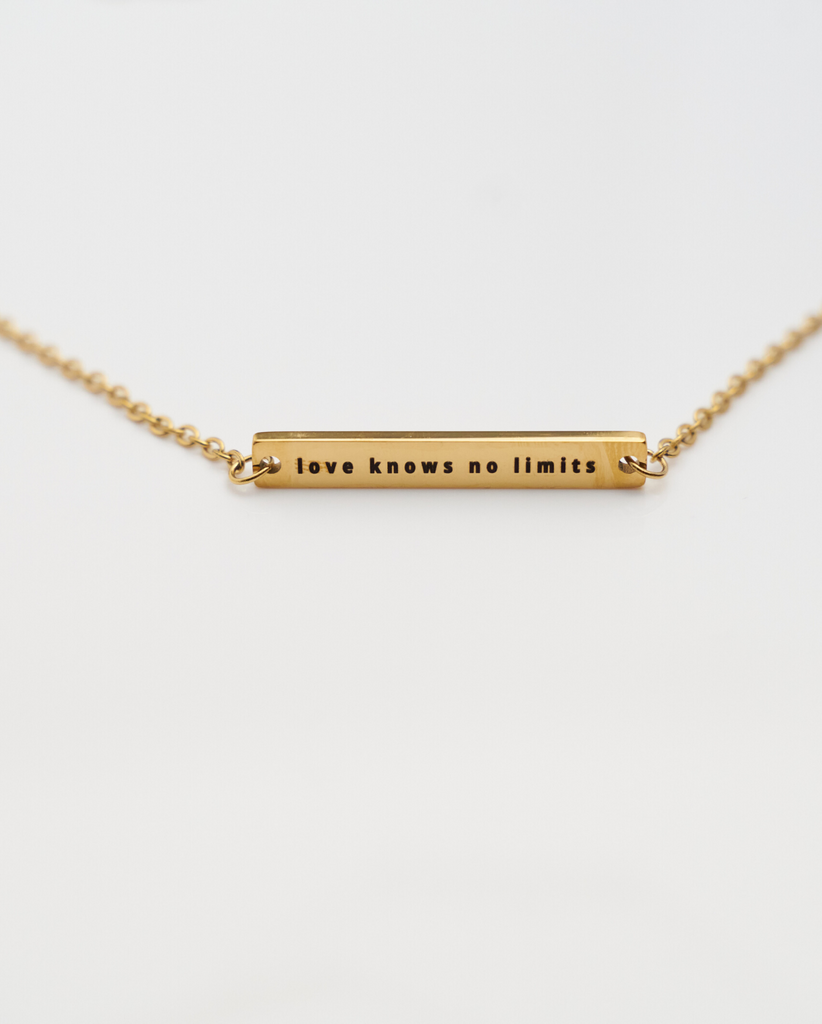 'Love Knows No Limits' Gold Bar Necklace